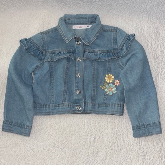 Young Hearts Embroidered Floral Ruffle Details Denim Jacket - Picture 1 of 8